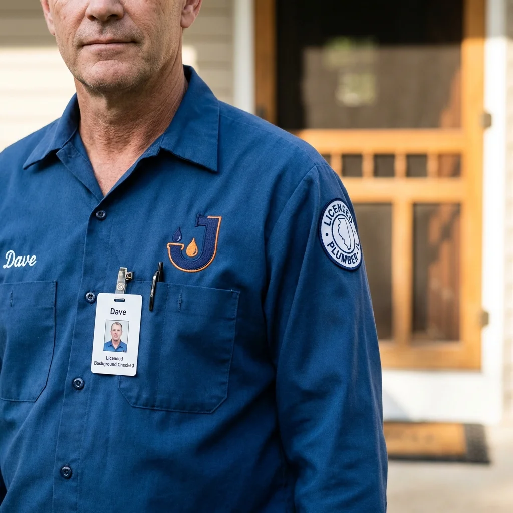 Licensed plumber showing ID badge in Lynnwood, WA