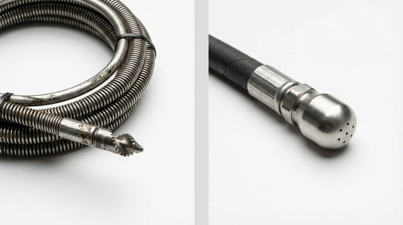 Drain snake cable and hydro jetting nozzle used for drain cleaning in Lynnwood, WA