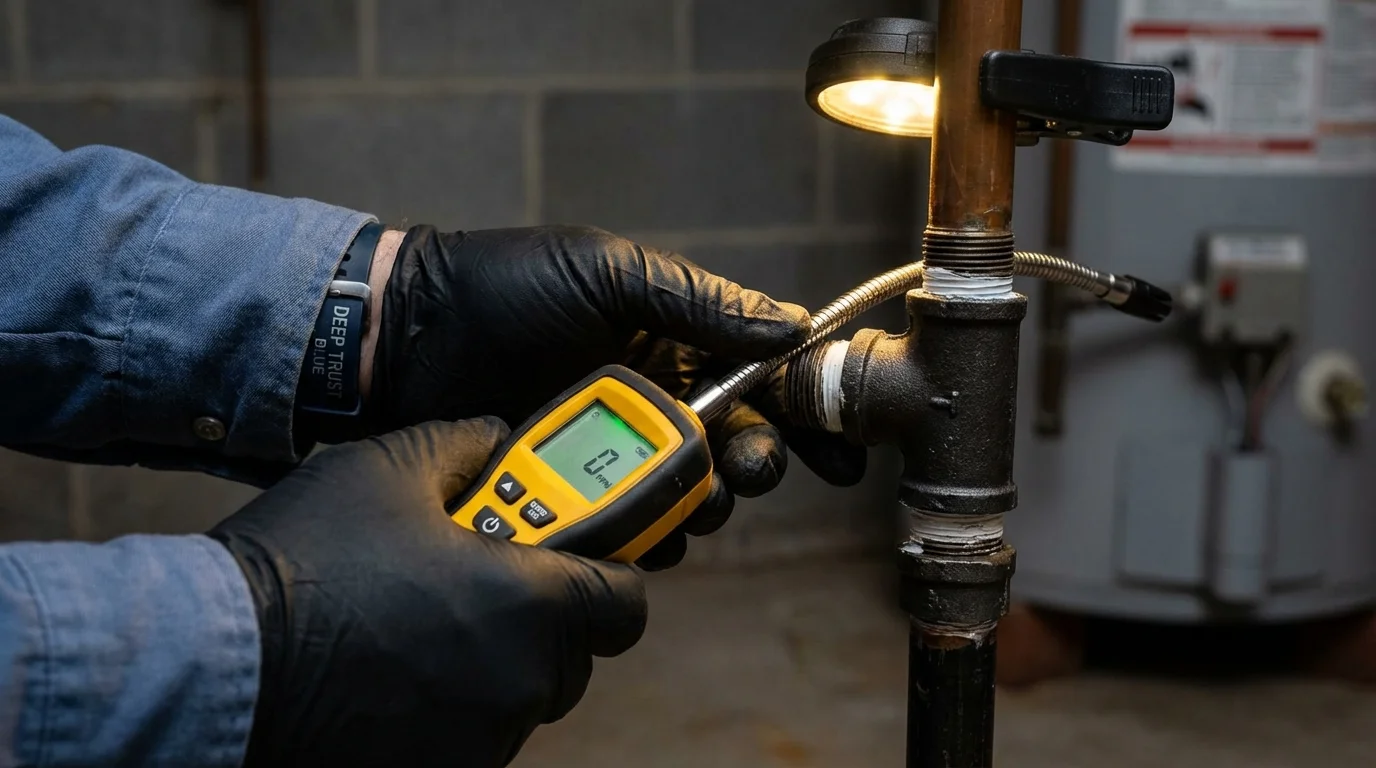 Gas leak detection with electronic sniffer by Johns Plumbing LLC in Lynnwood