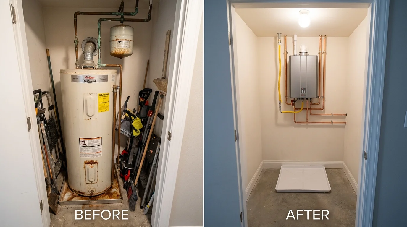 Tank water heater versus wall-mounted tankless unit comparison for Lynnwood, WA homeowners