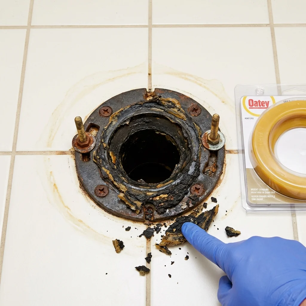 Failed wax ring showing water seepage at the base of a toilet in a Lynnwood, WA home