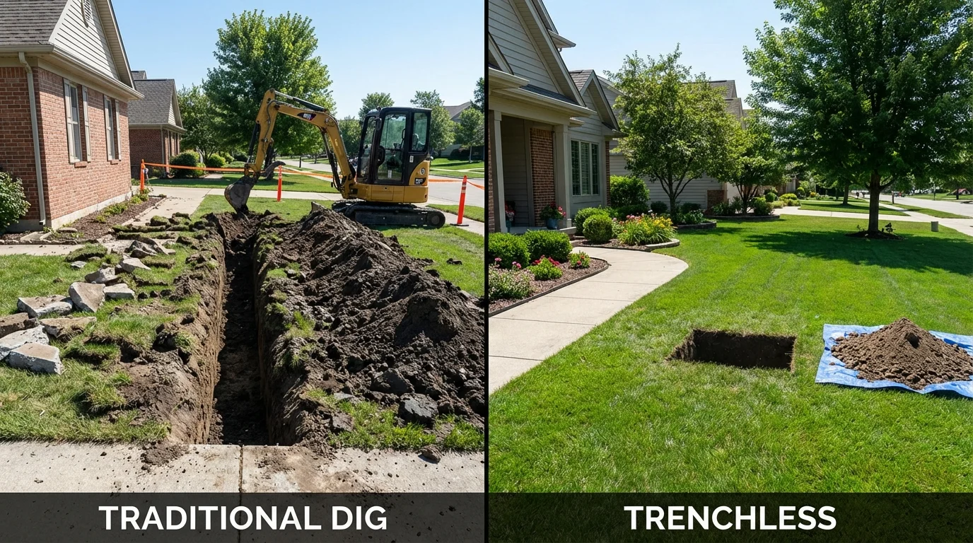 Trenchless sewer repair with minimal yard damage versus traditional excavation in Lynnwood, WA